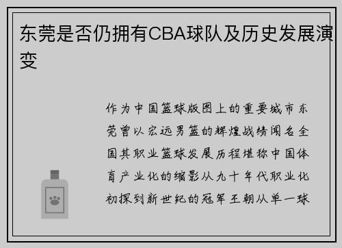 东莞是否仍拥有CBA球队及历史发展演变